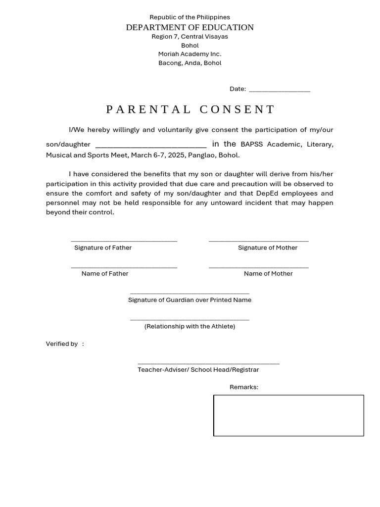 Parental Consent Form for BAPSS Event | PDF