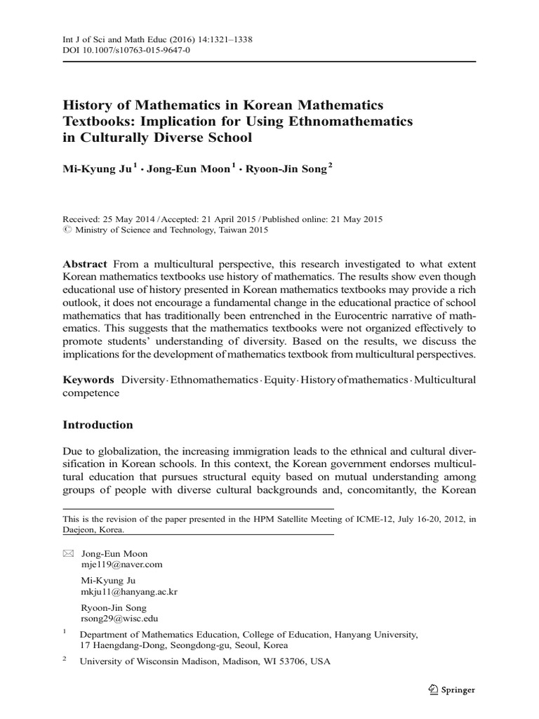 History of Mathematics in Korean Mathematics Textbooks Implication for ...