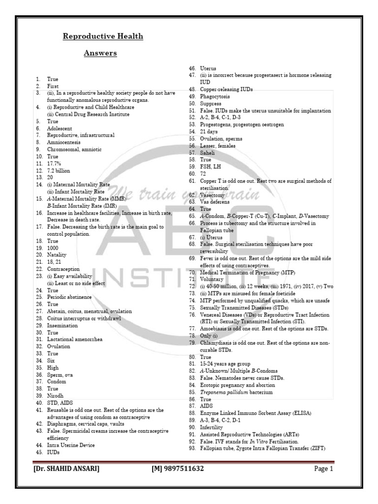 Reproductive Health Q&A Guide | PDF | Sexually Transmitted Infection ...