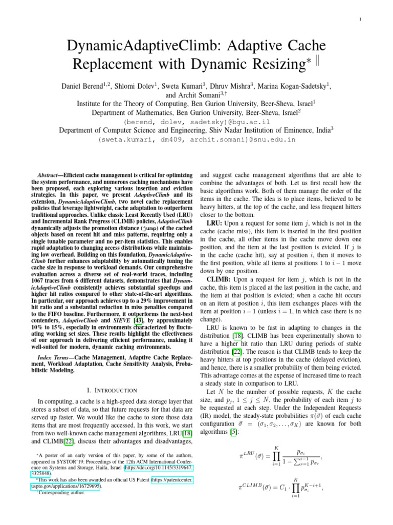DynamicAdaptiveClimb: Advanced Cache Management | PDF | Cache ...
