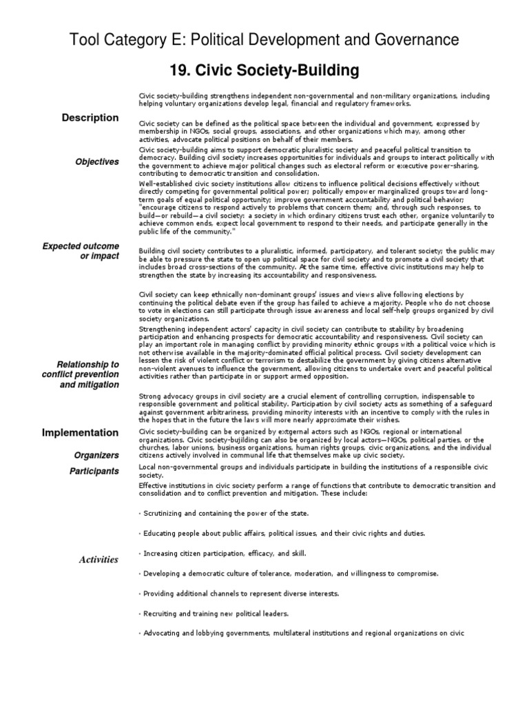 Civic Society-Building for Democracy | PDF | Civil Society | Non ...