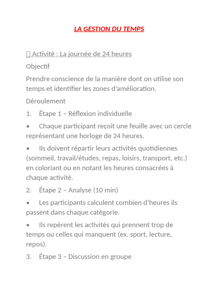 Optimiser sa gestion du temps quotidien | PDF