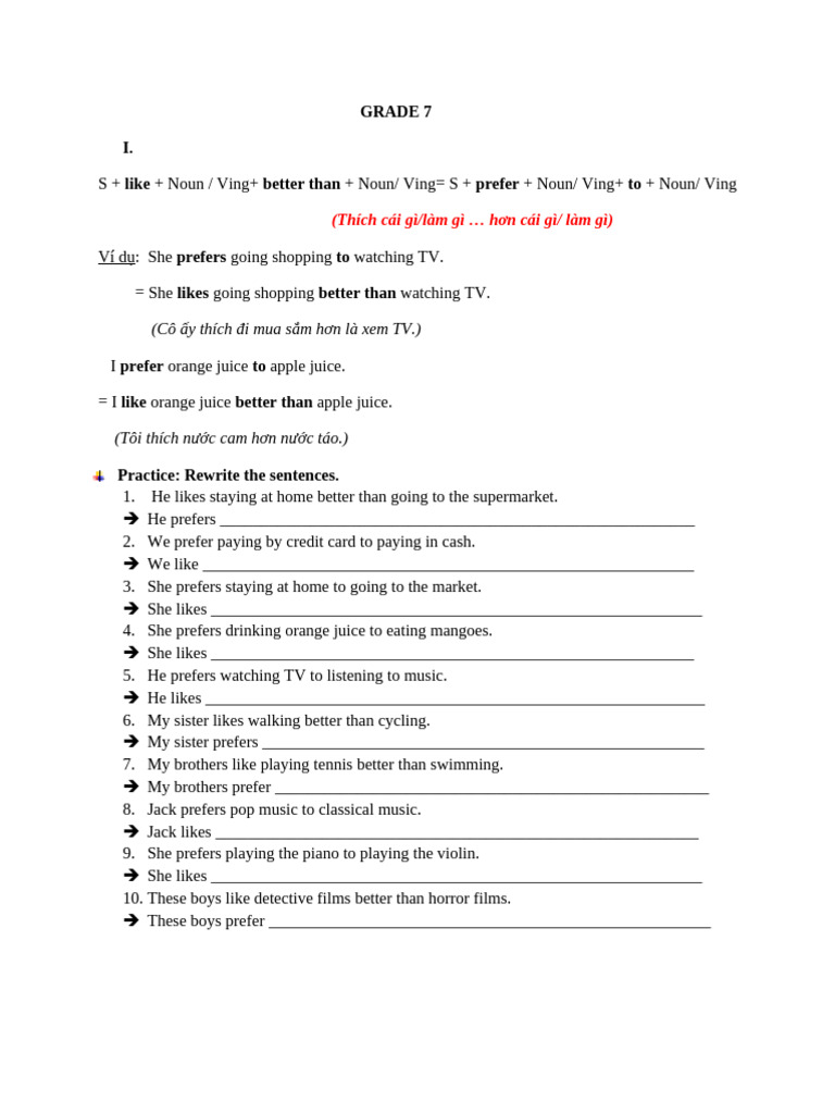 Grade 7 English Grammar Exercises | PDF