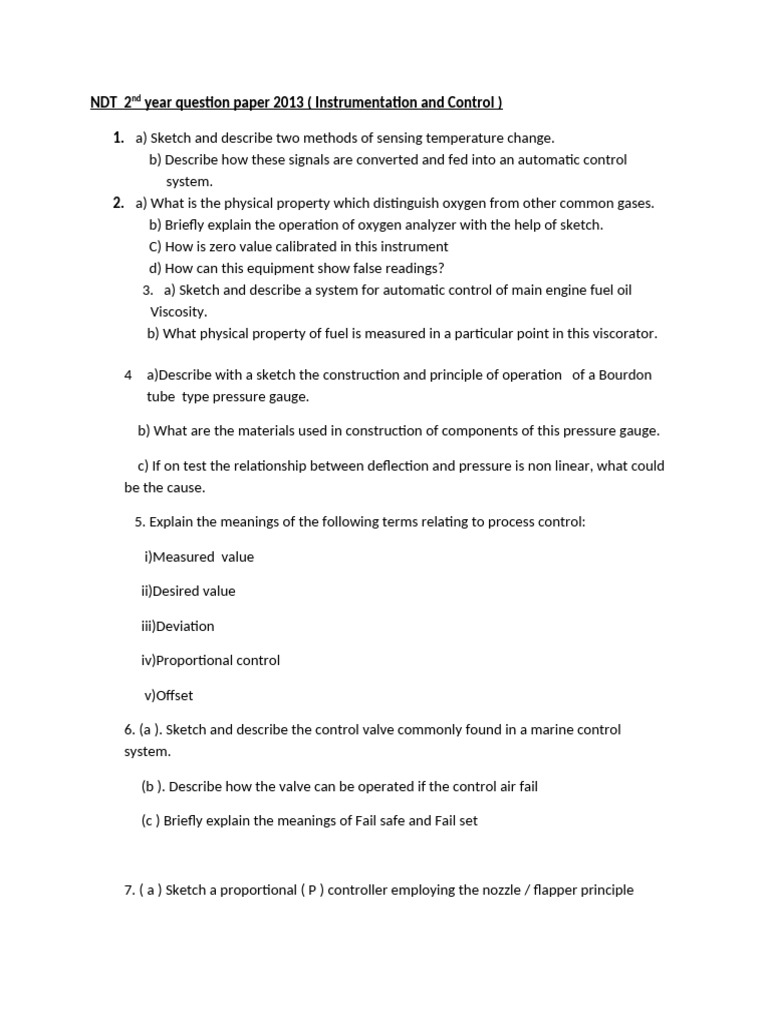 NDT 2nd Year Instrumentation Exam 2013 | PDF