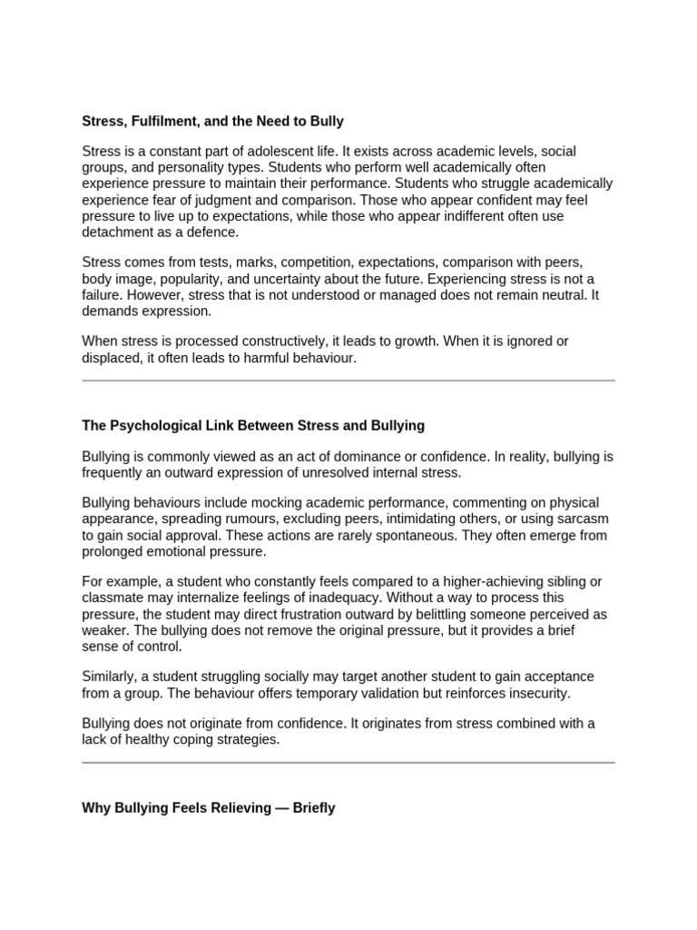 Understanding Stress and Bullying Dynamics | PDF | Bullying | Self Esteem