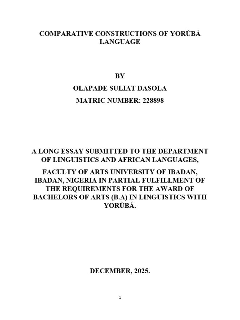 Yoruba Comparative Constructions Explained | PDF | Syntax | Linguistic ...