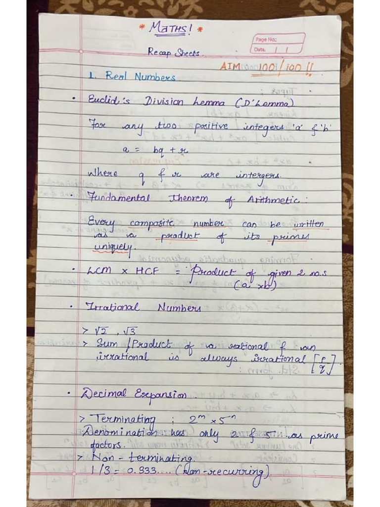 Maths Notes Ch.1-14 10th | PDF
