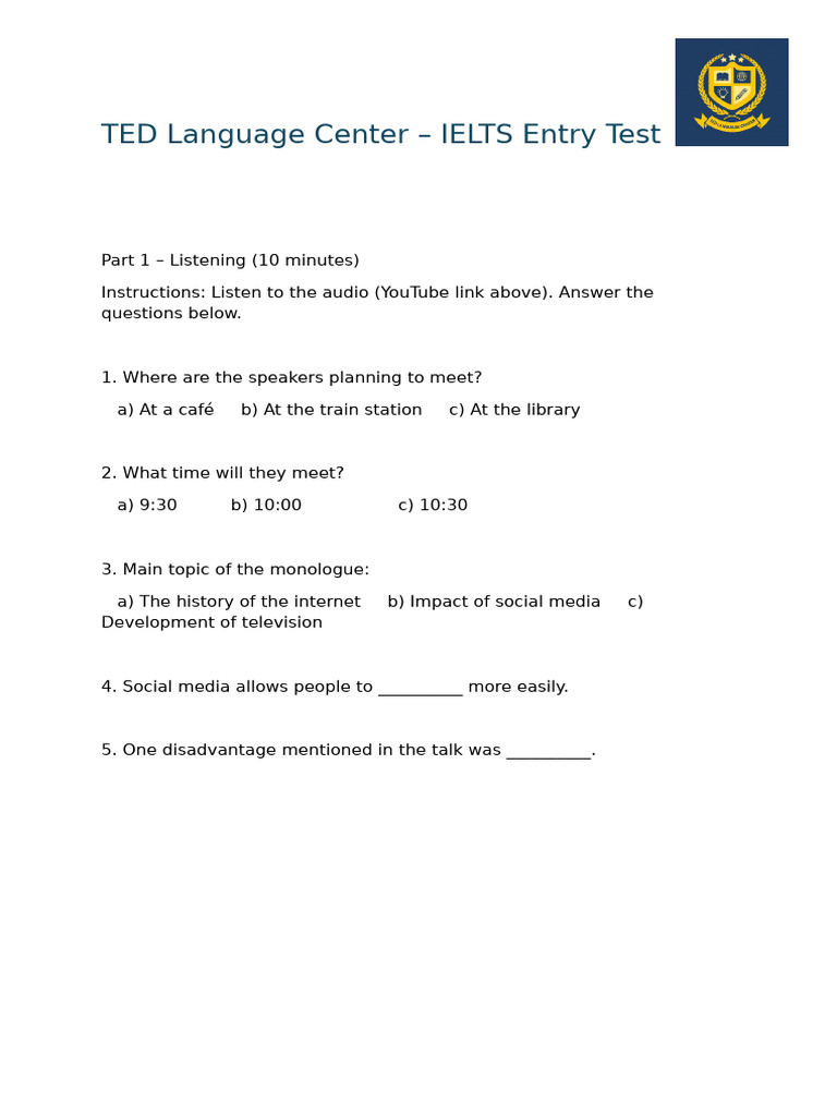 IELTS Listening Test Practice Questions | PDF