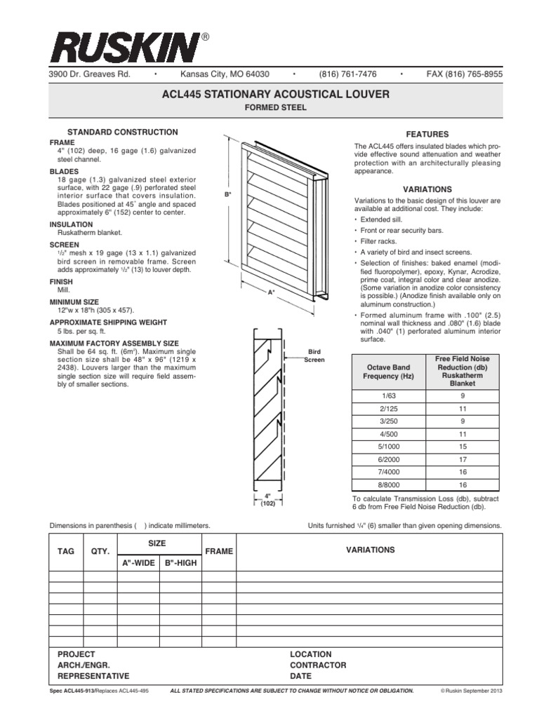 ACL445 Stationary Acoustical Louver | PDF