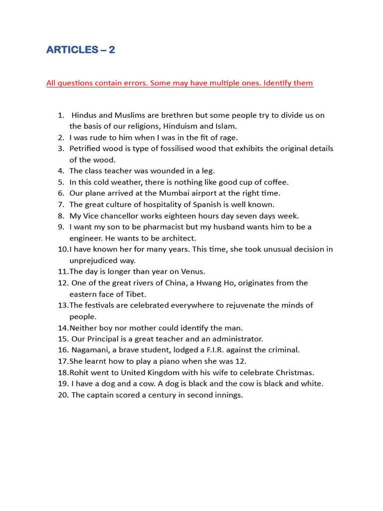 Identify Errors in English Sentences | PDF