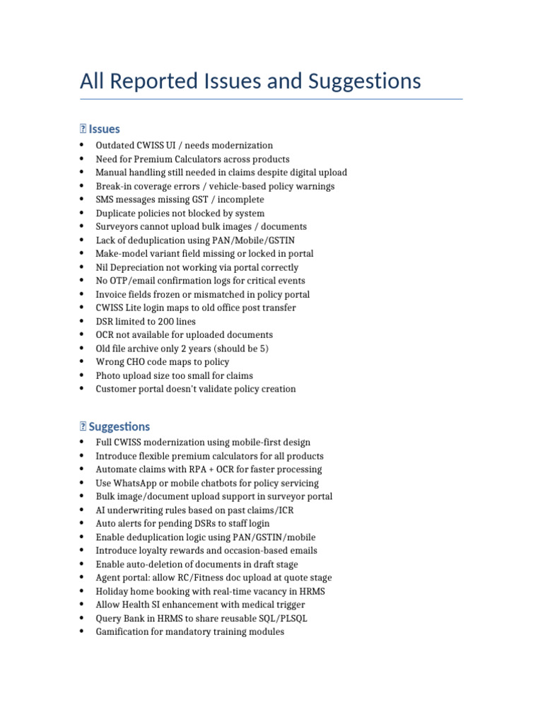 All Issues and Suggestions Simple | PDF