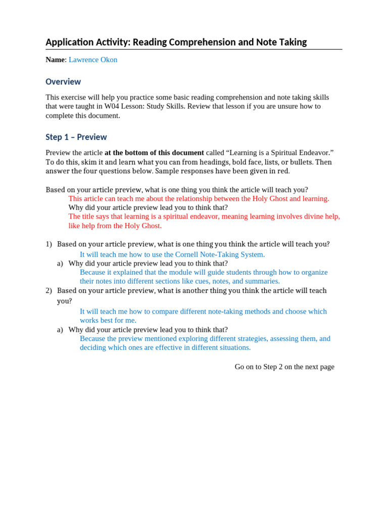 Reading Comprehension & Note-Taking Skills | PDF | Reading ...
