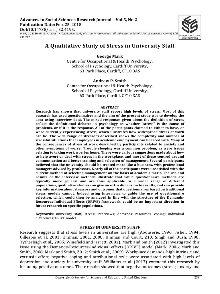 Stress in University Staff: A Qualitative Study | PDF | Stress (Biology ...