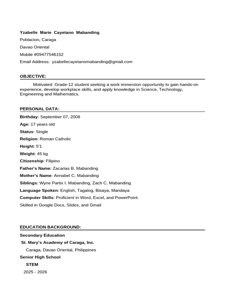 Grade 12 Student Resume for STEM Internship | PDF | Learning | Cognition