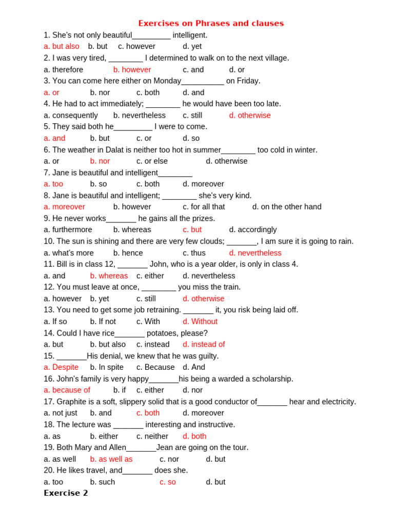 Phrases and Clauses Exercises | PDF