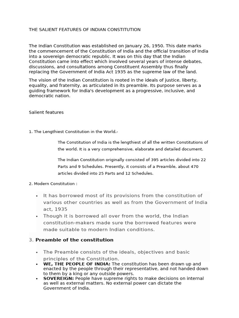 Key Features of the Indian Constitution | PDF | Citizenship | Justice