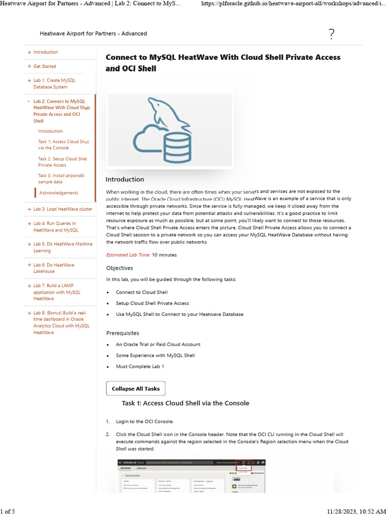Lab2 - Connect to MySQL HeatWave With Cloud Shell Private Access and ...