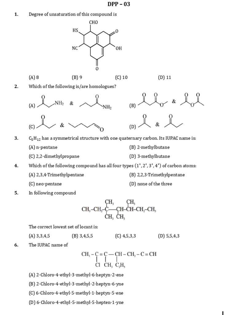 DPP - 03 _ Classification and Nomenclature of Organic Compounds | PDF ...