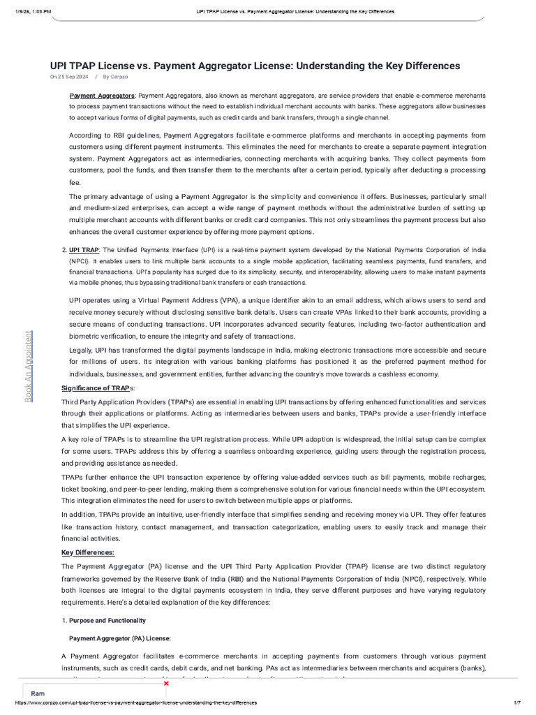 UPI TPAP vs. Payment Aggregator License | PDF | Payments | Financial ...