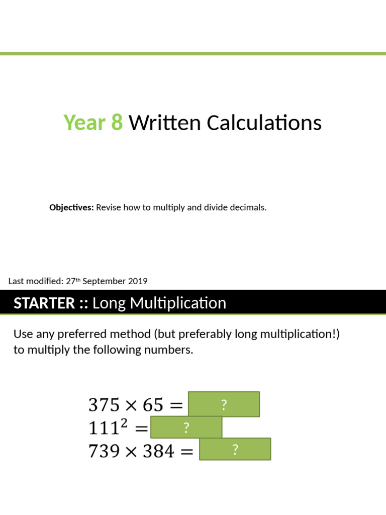 Mult and Div With Decimal Numbers | PDF