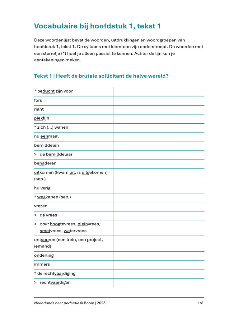Nederlands Naar Perfectie-H1-Tekst 1-Woordenlijst | PDF