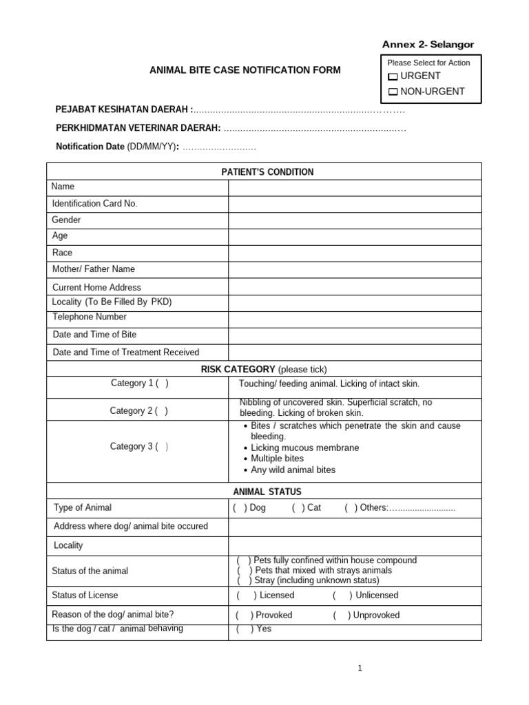 Animal Bite Notification Form - Selangor | PDF | Zoology | Human–Animal ...