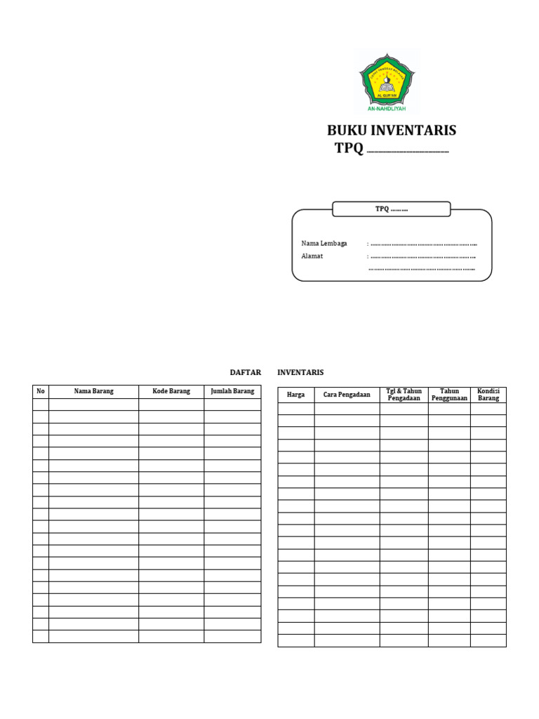 Buku Inventaris dan Jurnal TPQ | PDF