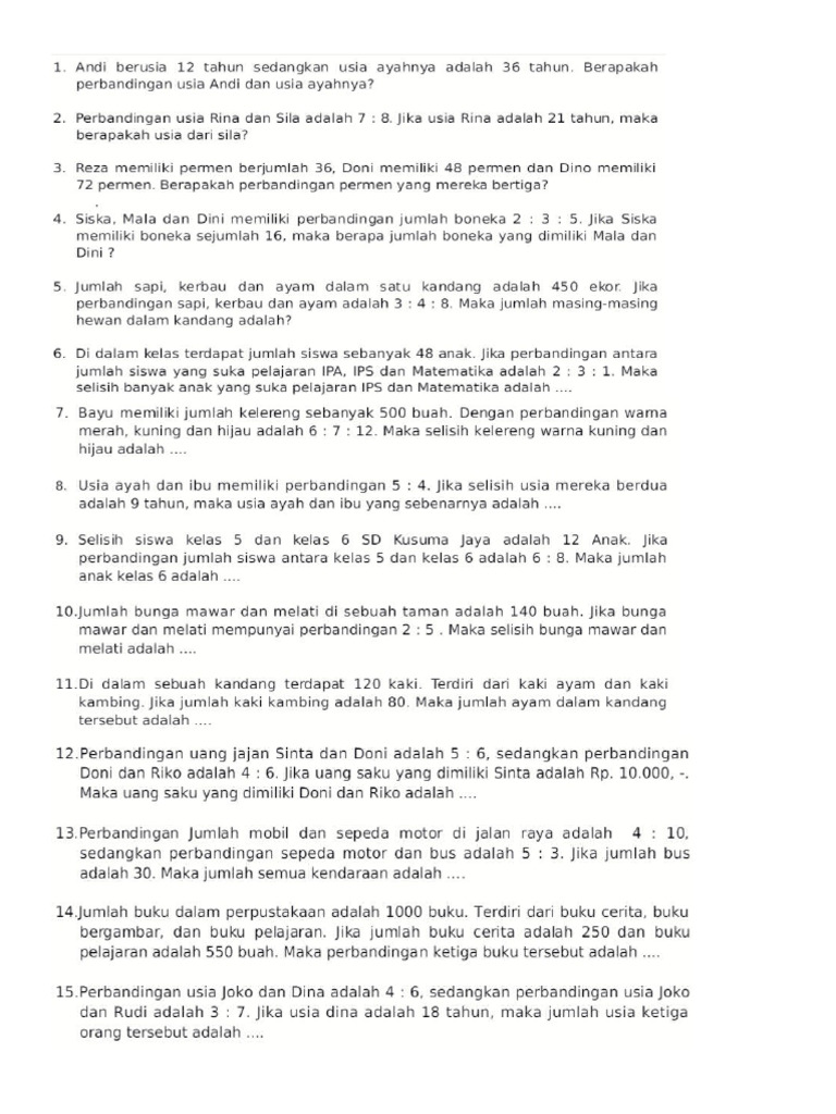 Rasio dan Perbandingan dalam Soal Matematika | PDF