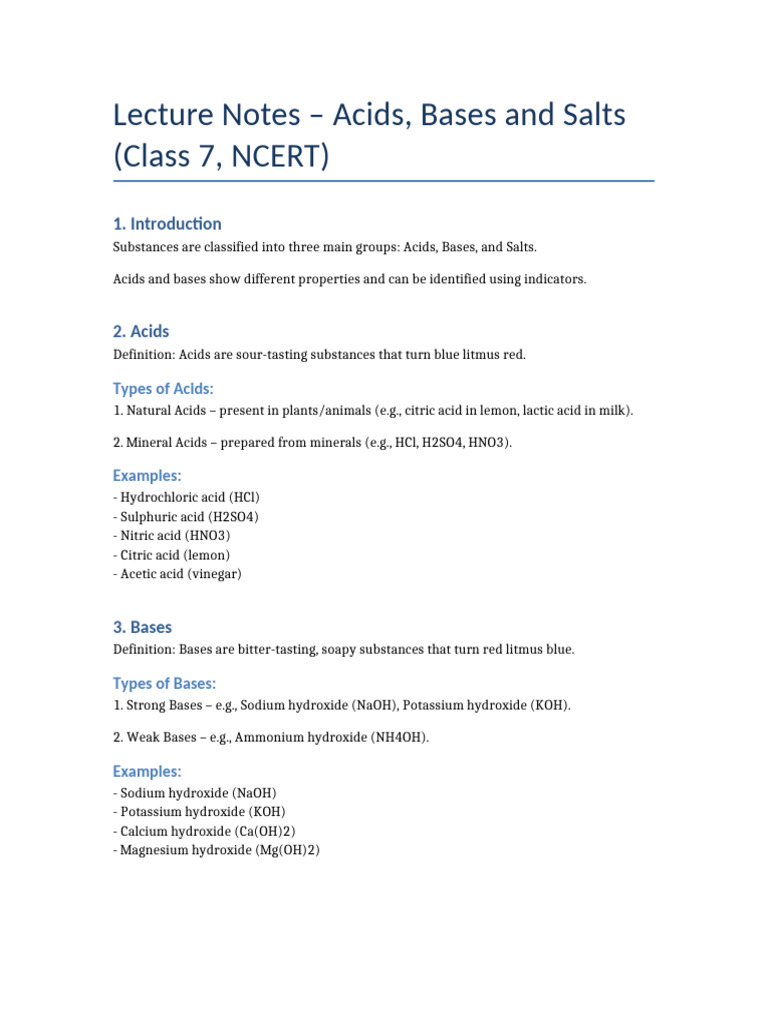 Acids Bases and Salts (Science, Grade7) | PDF