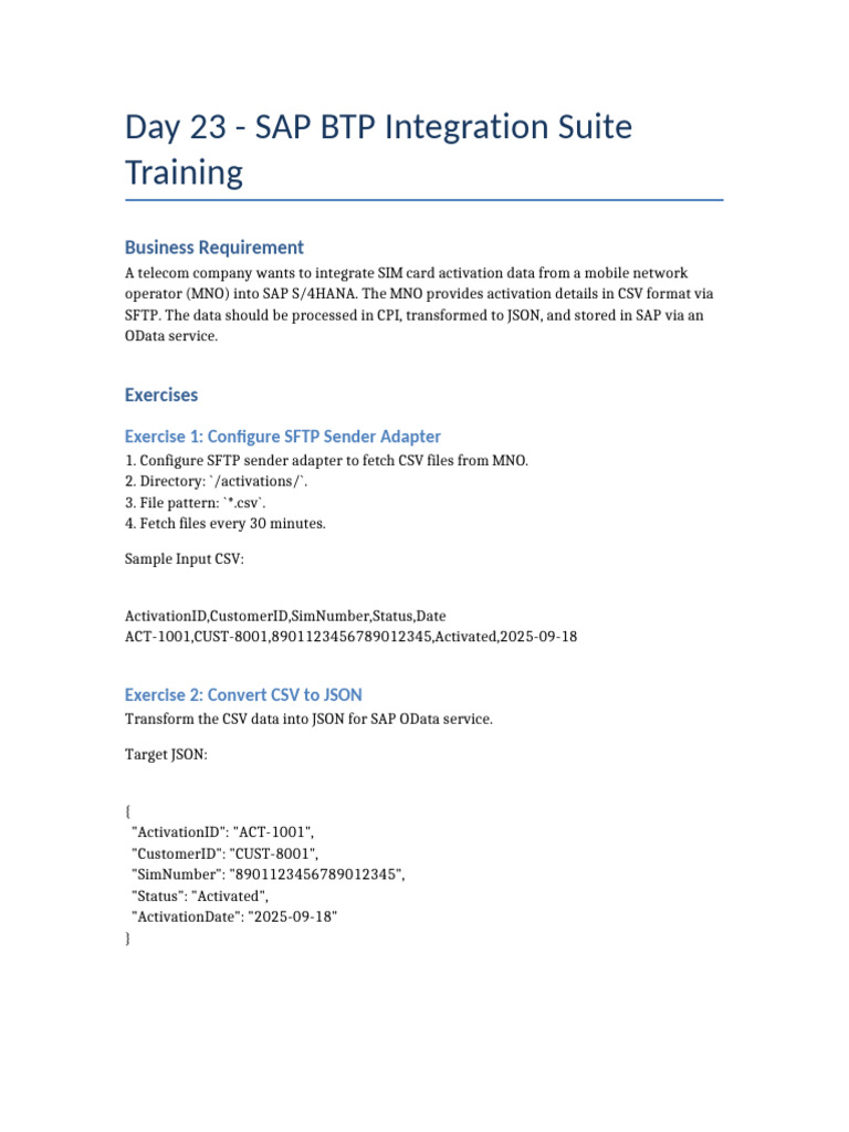 SAP BTP Integration: SIM Activation Data | PDF