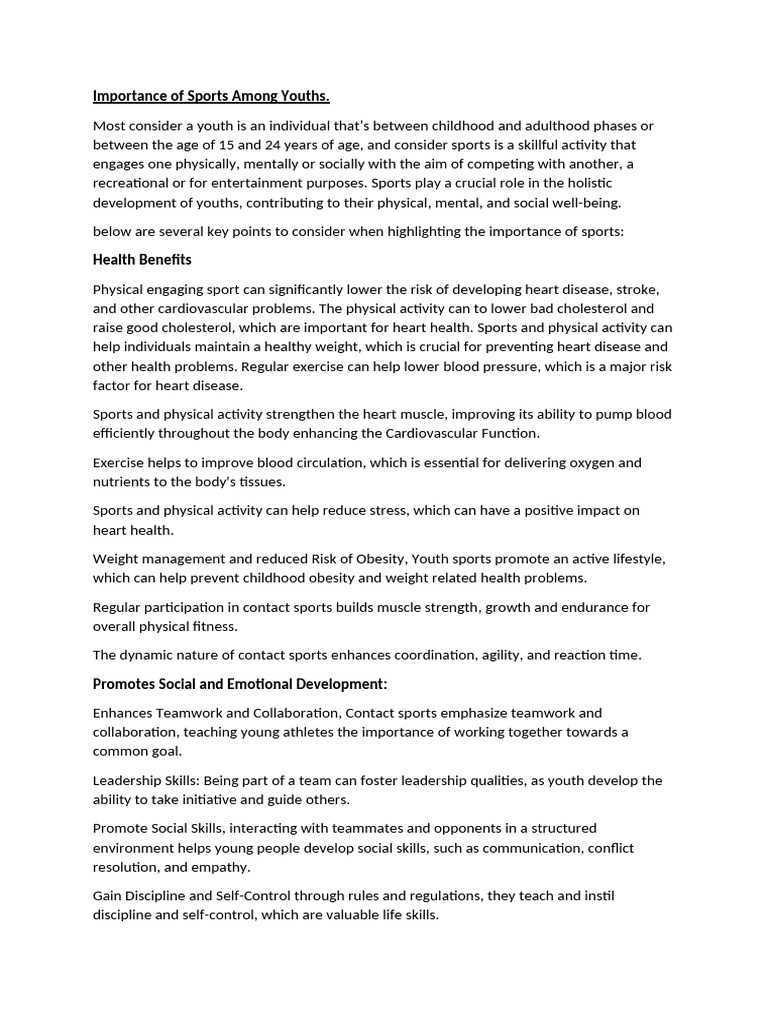Benefits of Sports for Youth Development | PDF | Cardiovascular ...