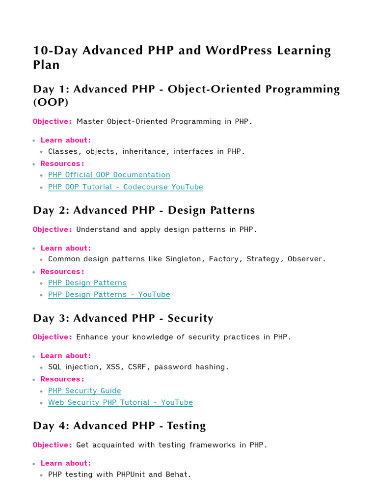10-Day PHP & WordPress Mastery Plan | PDF | Word Press | Php