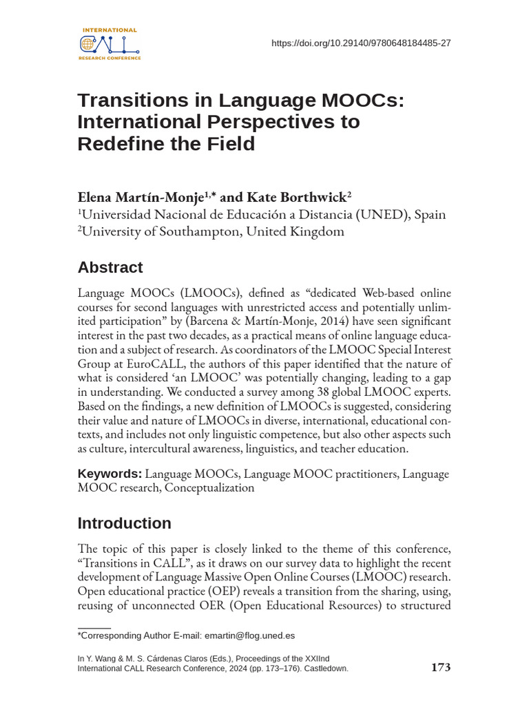 Transitions in Language MOOCs: International Perspectives to Redefine ...