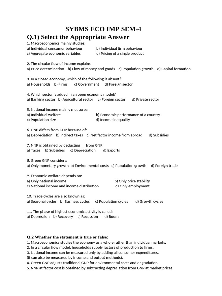 SYBMS ECO IMP SEM-4 | PDF | Business Cycle | Consumption (Economics)