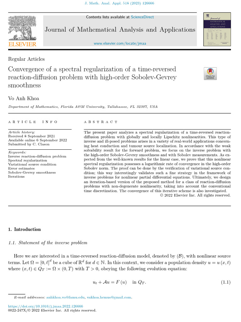 Spectral Regularization in Reaction-Diffusion | PDF | Inverse Problem ...