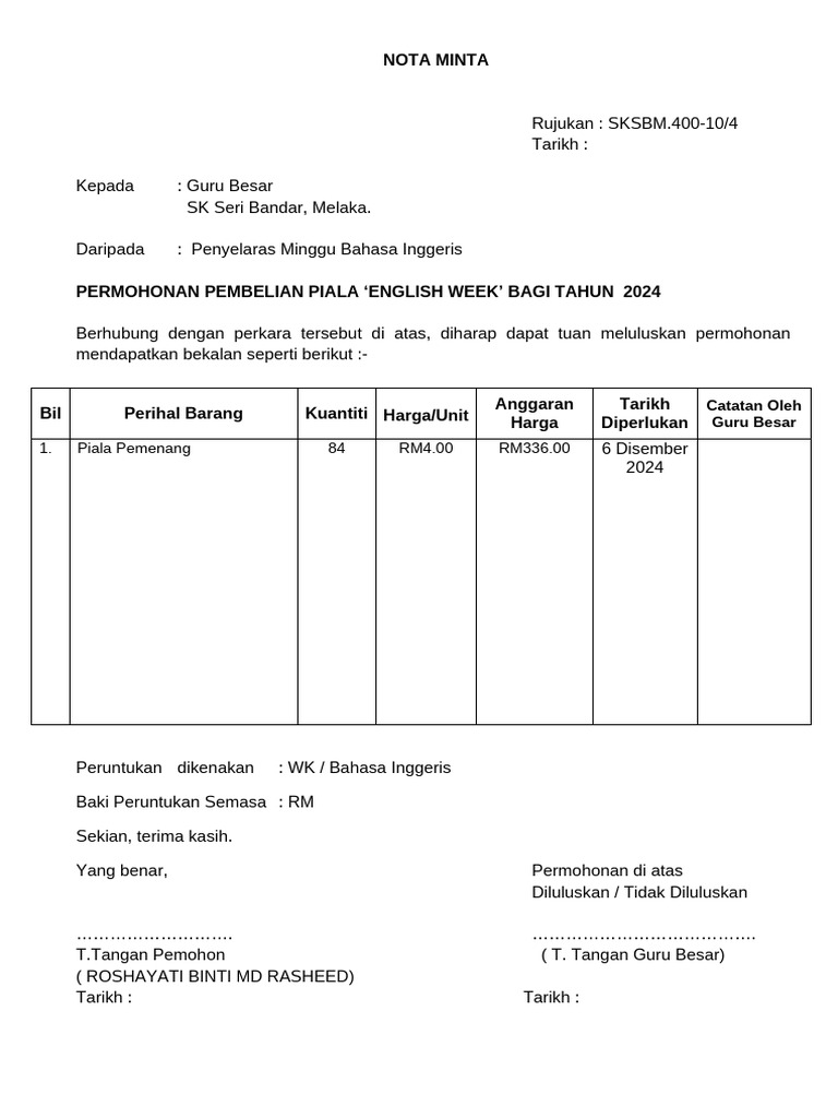 Nota Minta English Week 2024 | PDF