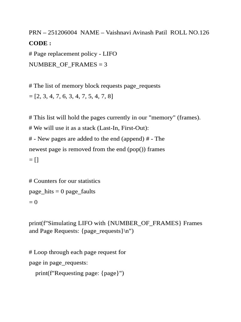 126.LIFO Page Replacement Policy | PDF | Computer Programming ...
