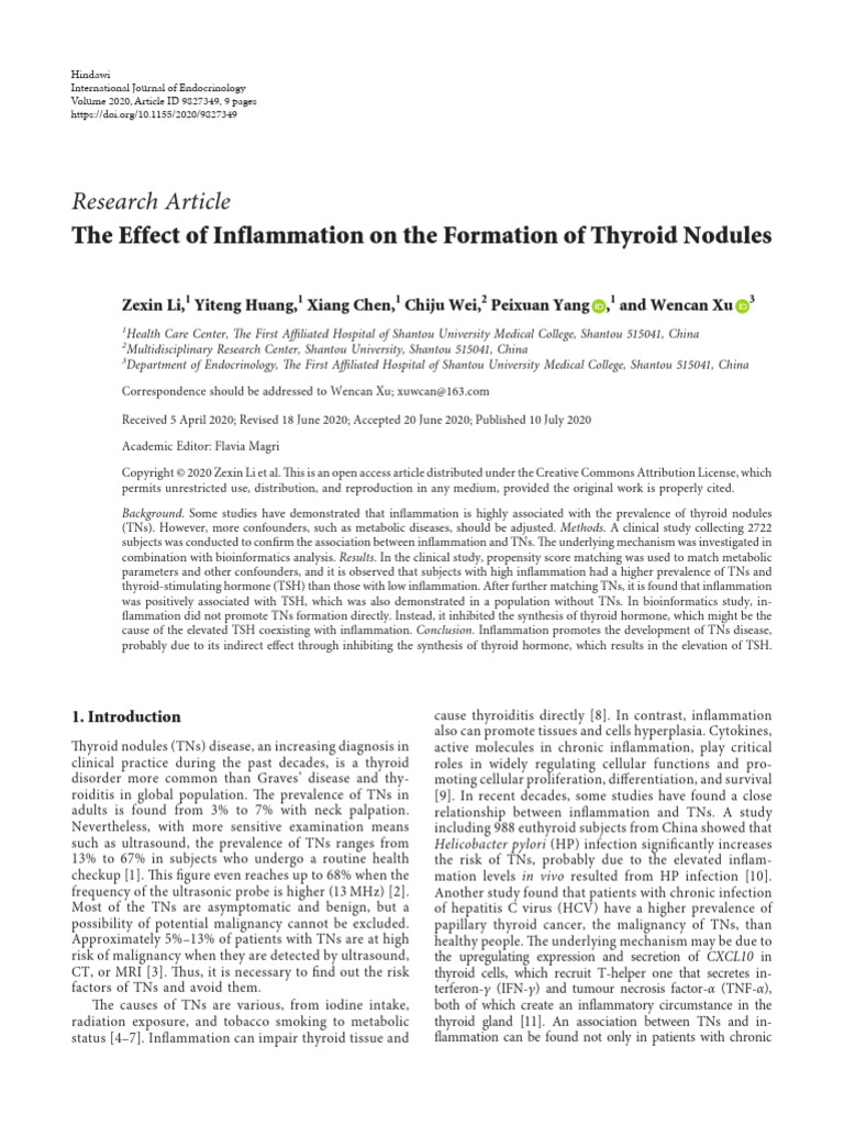 The Effect of Inflammation On The Formation of Thyroid Nodules | PDF ...