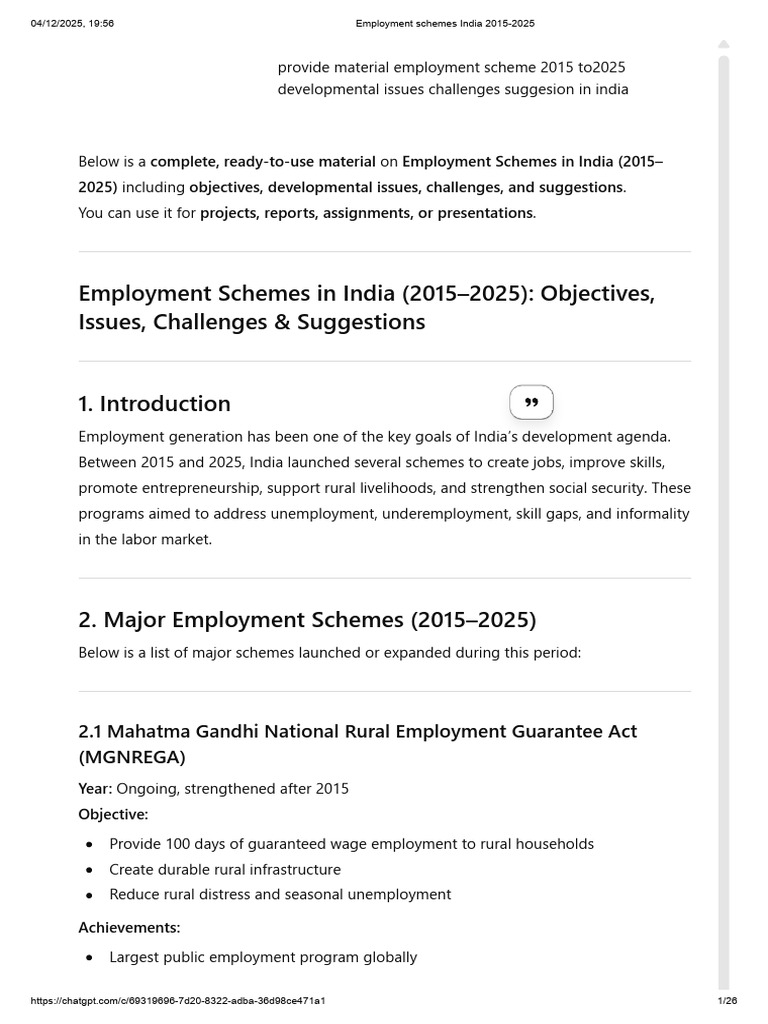 Employment Schemes in India 2015-2025 | PDF | Employment | Unemployment