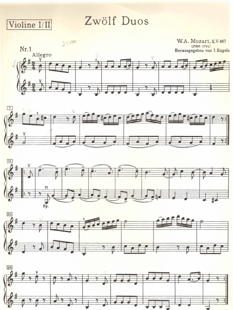 Guarda la ropa Intento Illinois Mozart, W. A. - 12 Duos Faciles para Violin | PDF