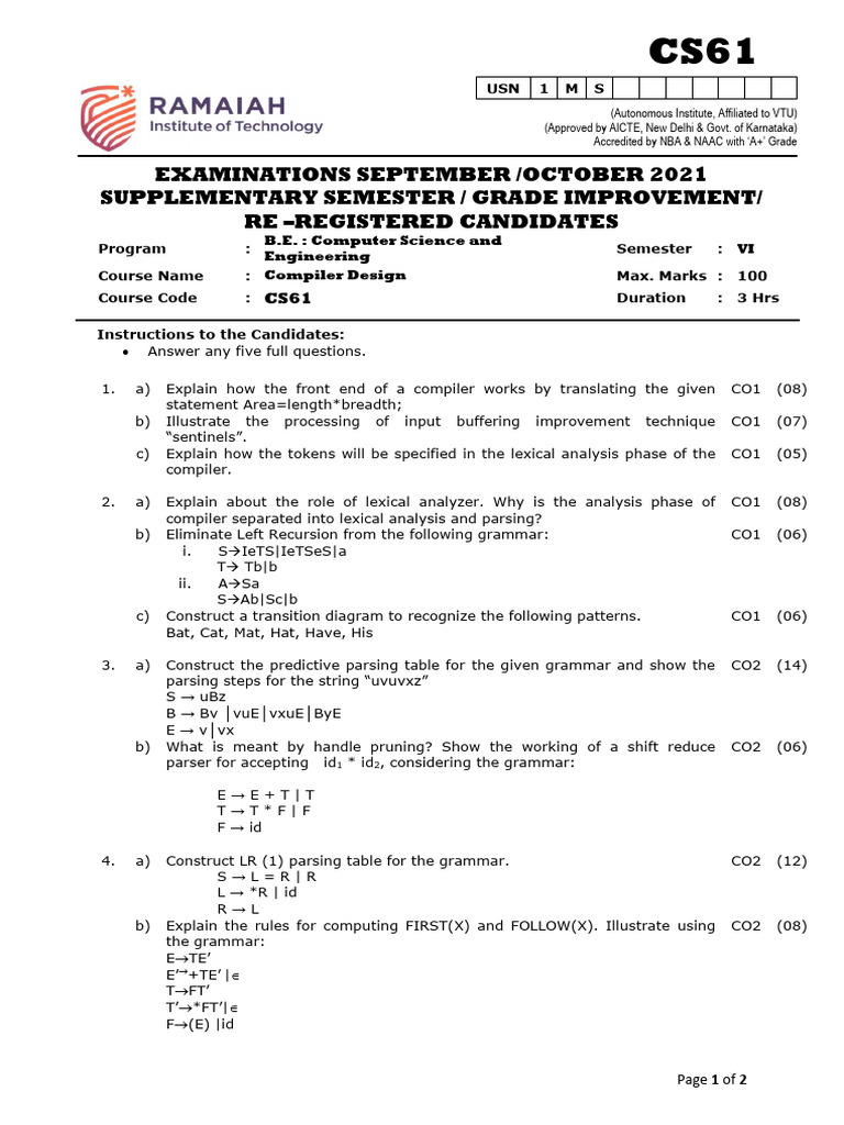 CS61 - OCT2021 | PDF | Parsing | Computer Programming