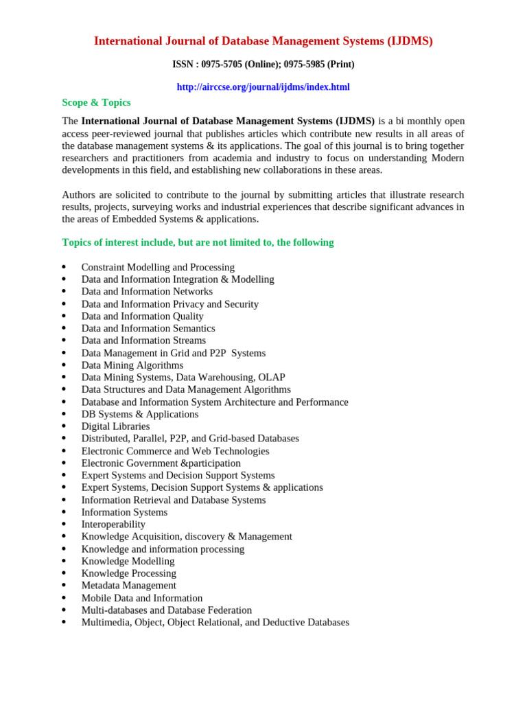 Call for Papers - International Journal of Database Management Systems ...