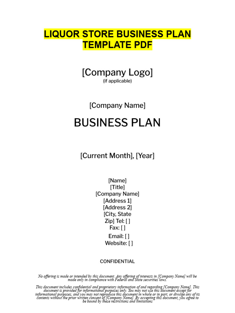 Liquor Store Business Plan Template | PDF | Expense | Alcoholic Beverages