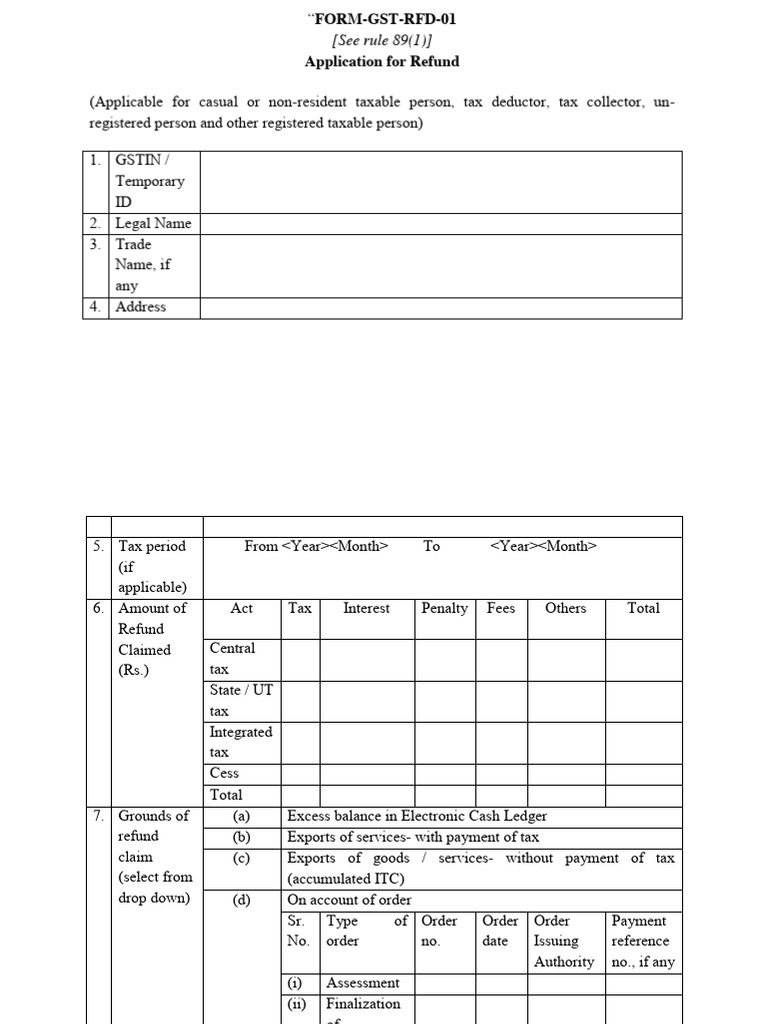 GST Refund Application Form RFD-01 | PDF | Taxes | Invoice
