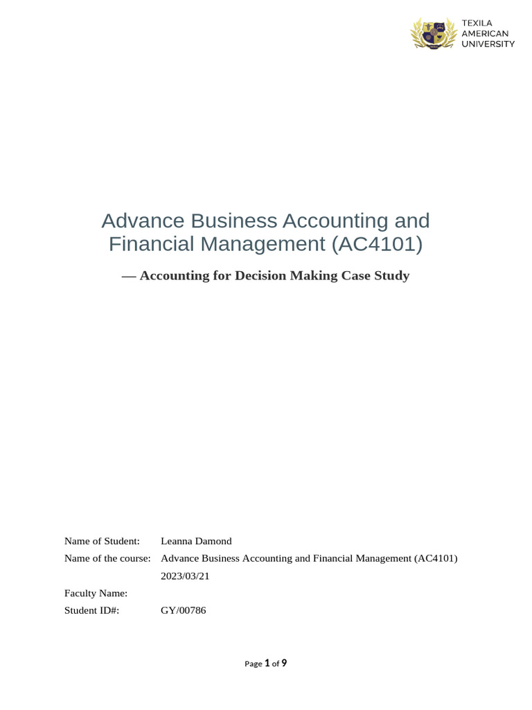 Accounting for Decision Making Case Study | PDF | Methodology | Accounting