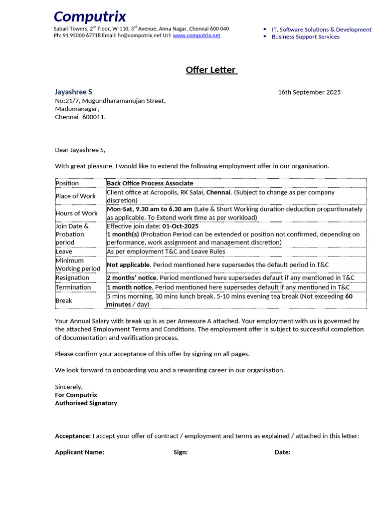 OfferLetter Format Migration | PDF | Salary | Economies