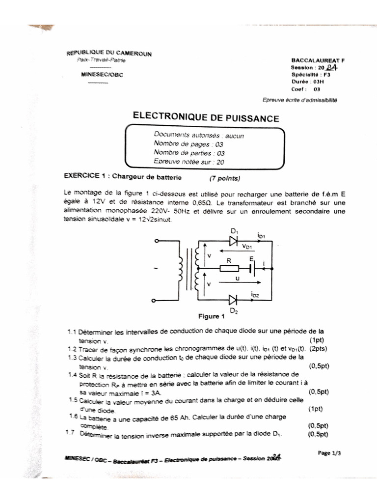 Électronique de Puissance Bac F3 2024 | PDF