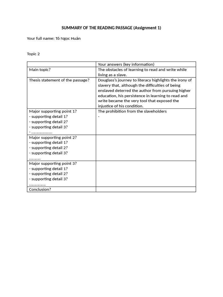 Summary of the Reading Passage PDF