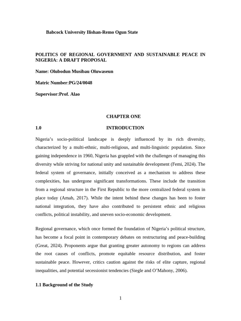 Dissertation Proposal Regional Government Peace Nigeria | PDF | Survey ...
