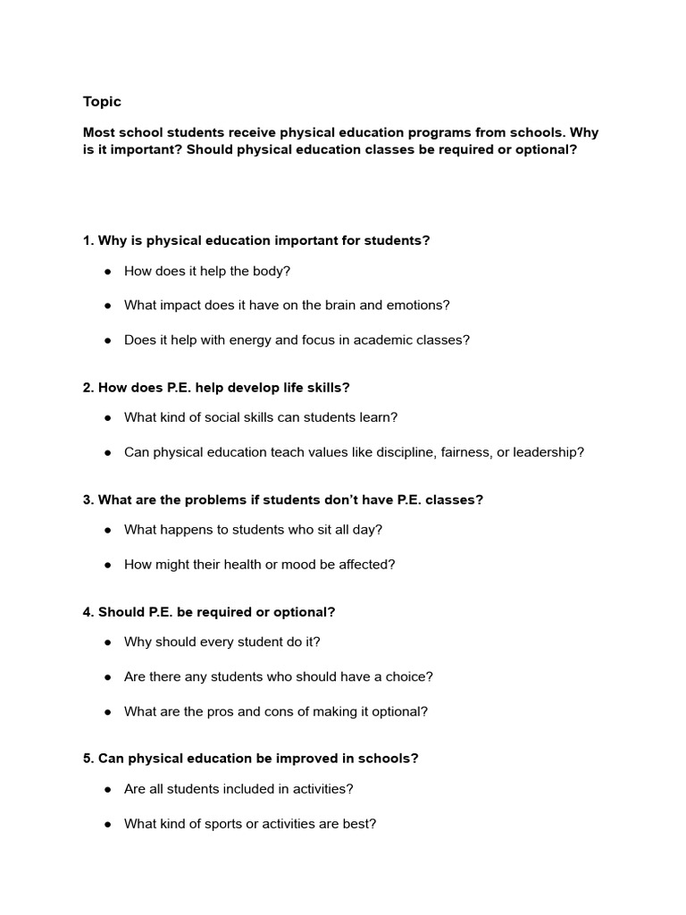 Importance of Physical Education in Schools | PDF